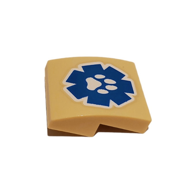 Tan Slope, Curved 2 x 2 x 2/3 with White Paw Print on Blue Wildlife Rescue Logo Pattern
