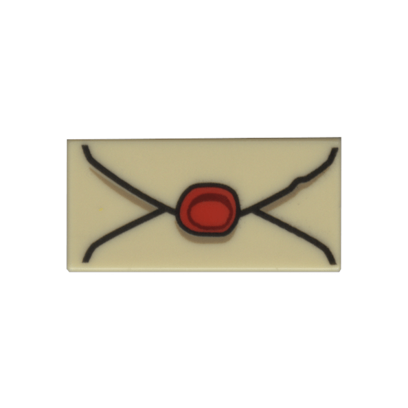 Tan Tile 1 x 2 with Envelope with Red Wax Seal and Dark Tan Highlights Pattern