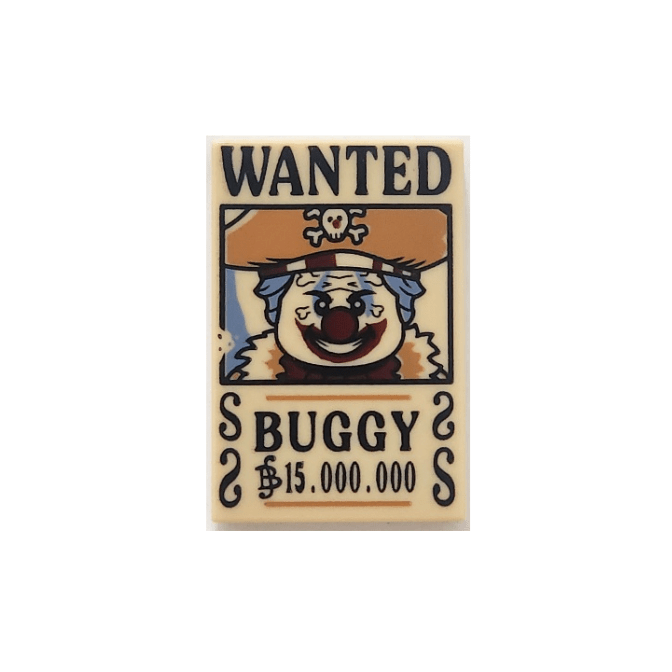 Tan Tile 2 x 3 with Wanted Poster with Black 'WANTED' 'BUGGY' Berry '15.000.000' Pattern