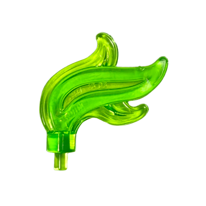 Trans-Bright Green Minifigure, Plume Feather Triple Compact / Flame / Water with Small Pin