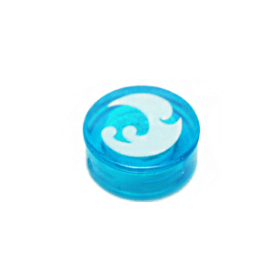 Trans-Dark Blue Tile, Round 1 x 1 with Elves Water Power Symbol, White Wave Pattern