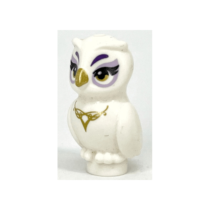 White Owl, Friends Style with Gold Beak, Eyes, and Necklace, Dark Purple Eyebrows, Lavender Eye Shadow Pattern Elves Nascha