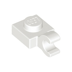White Plate, Modified 1 x 1 with Open O Clip Horizontal Grip