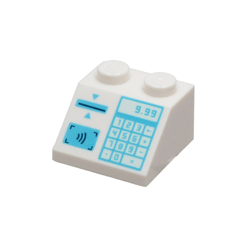 White Slope 45 2 x 2 with Medium Azure Cash Register with '9.99' Keypad, Card Slot and Contactless Payment Pattern