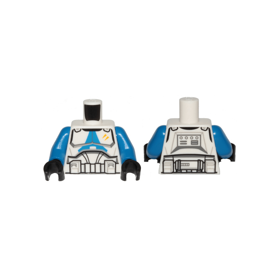 White Torso SW Armor Clone Trooper with Blue 501st Legion Markings and 2 Yellow Stripes Pattern (Clone Wars) / Blue Arms / Black Hands
