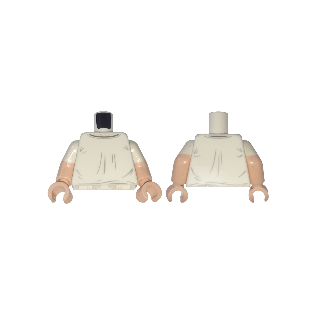 White Torso Shirt with Dark Bluish Gray Collar, Light Bluish Gray Wrinkles, and Light Nougat Neck Pattern / Light Nougat Arms with Molded White Short Sleeves Pattern / Light Nougat Hands