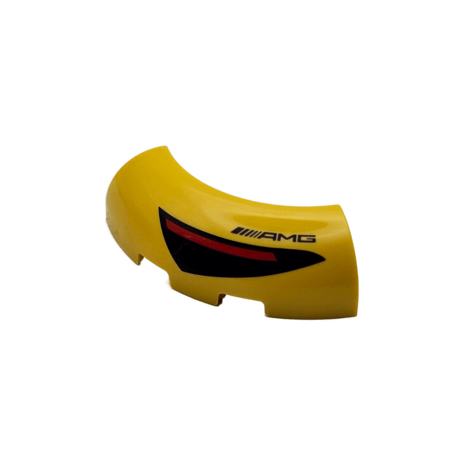 Yellow Brick, Round Corner 3 x 3 without Studs with Black and Red Taillight and AMG Logo Pattern