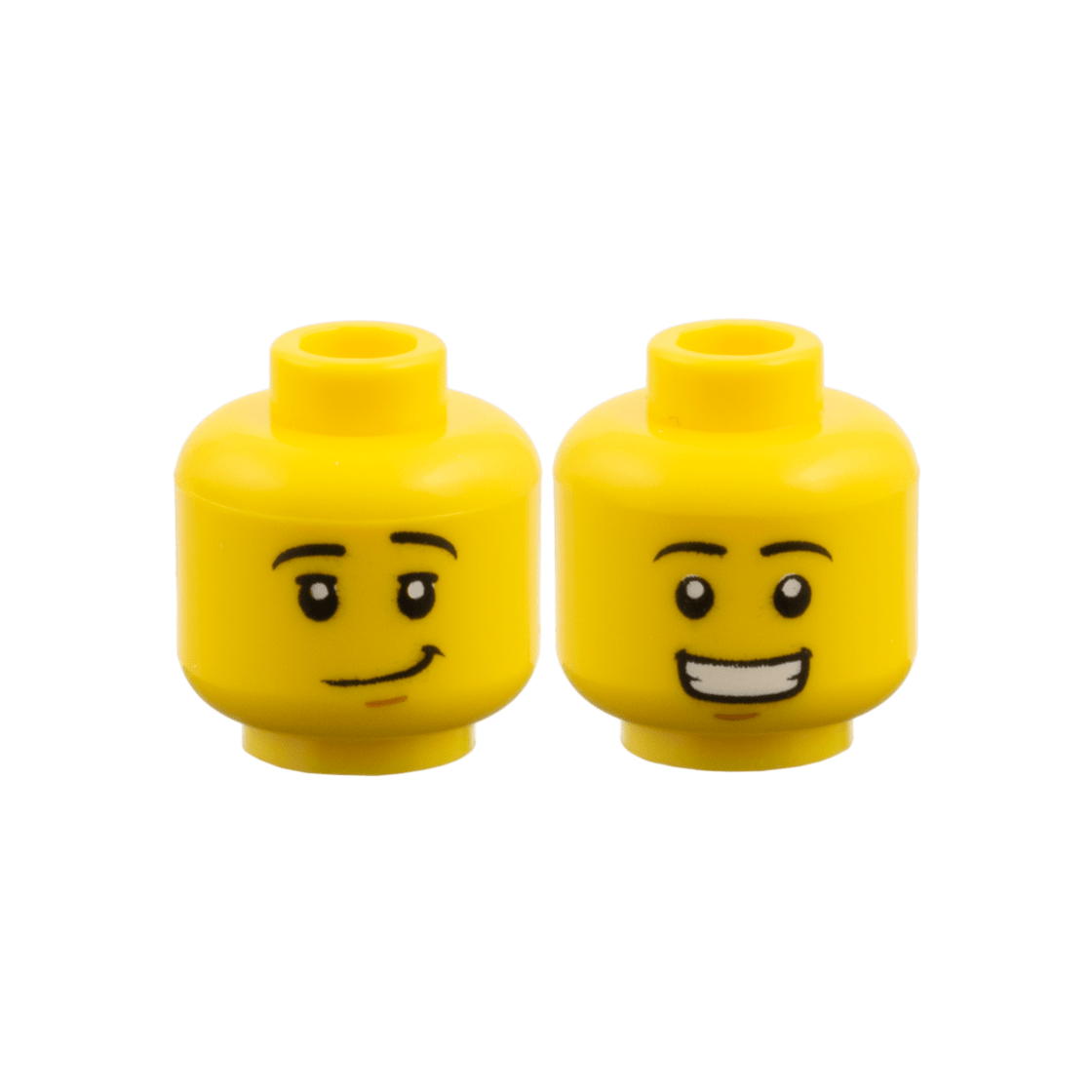 Yellow Minifigure, Head Dual Sided Black Eyebrows, Medium Nougat Chin Dimple, Lopsided Grin / Open Mouth Smile with Teeth Pattern