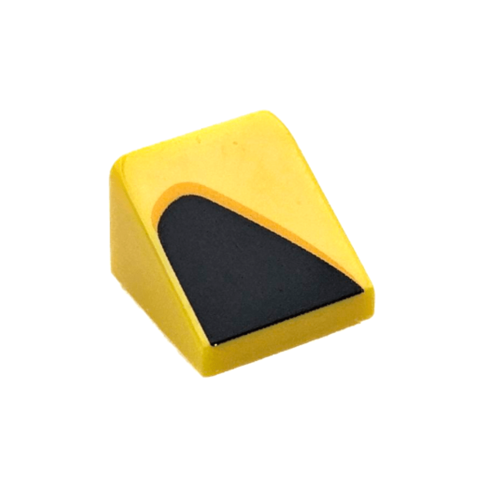 Yellow Slope 30 1 x 1 x 2/3 with Black and Bright Light Orange Curved Triangle / Vent Pattern Model Right Side