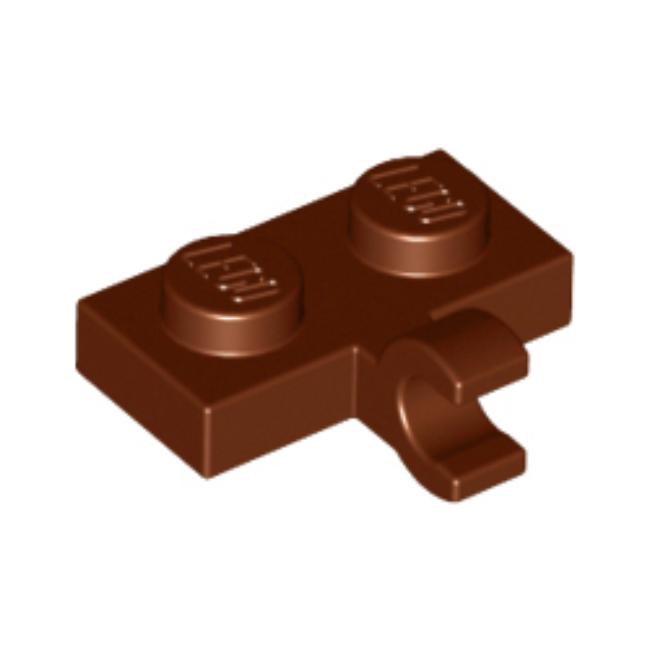 Reddish Brown Plate, Modified 1 x 2 with Clip on Side (Horizontal Grip)