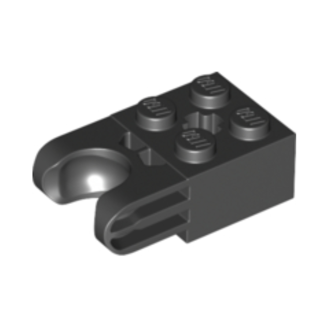 Black Technic, Brick Modified 2 x 2 with Ball Socket and Axle Hole - Straight Forks with Round Ends and Closed Sides