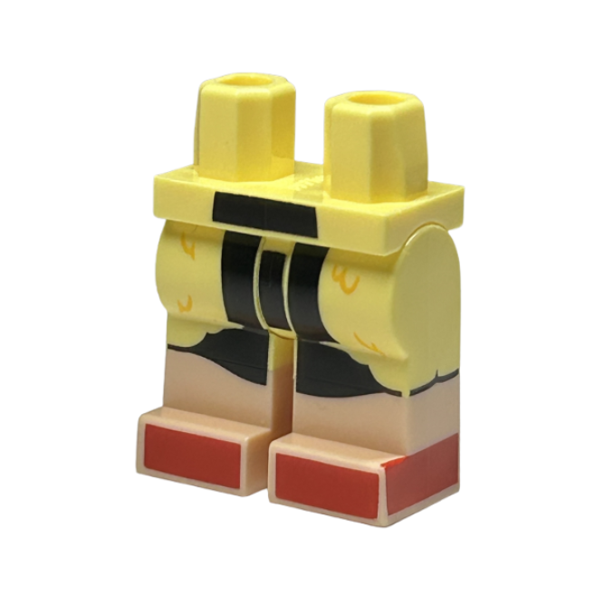 Bright Light Yellow Hips and Legs with Molded Light Nougat Lower Legs / Boots and Printed Coat with Bright Light Orange Swirls / Fur over Black Dress and Red Shoes Pattern