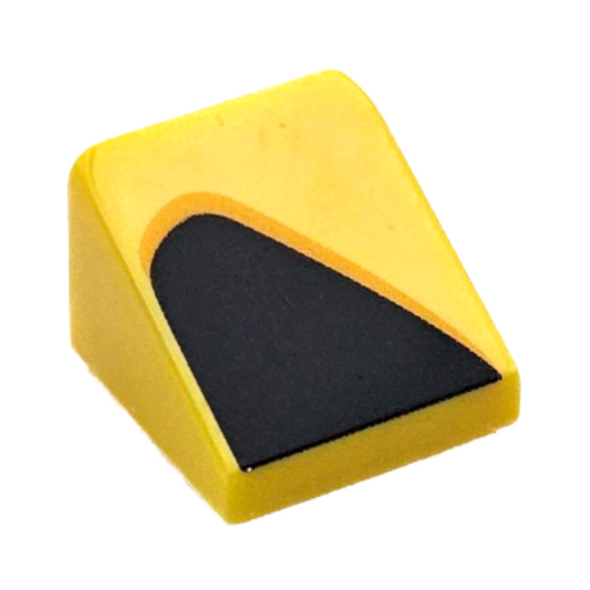 Yellow Slope 30 1 x 1 x 2/3 with Black and Bright Light Orange Curved Triangle / Vent Pattern Model Right Side