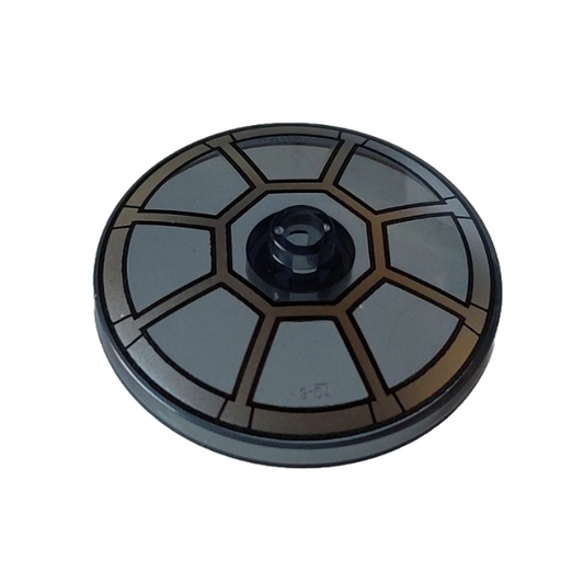Trans-Black Dish 4 x 4 Inverted (Radar) with Open Stud with Silver Radial TIE Bomber / Fighter Cockpit Pattern