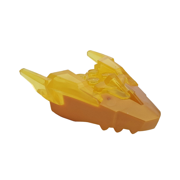 Trans-Yellow Dragon Head (Ninjago) Jaw Upper with Horns with Molded Pearl Gold Face Pattern