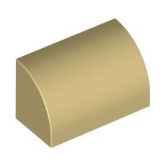 Tan Slope, Curved 1 x 2 with Bottom Stud Holder