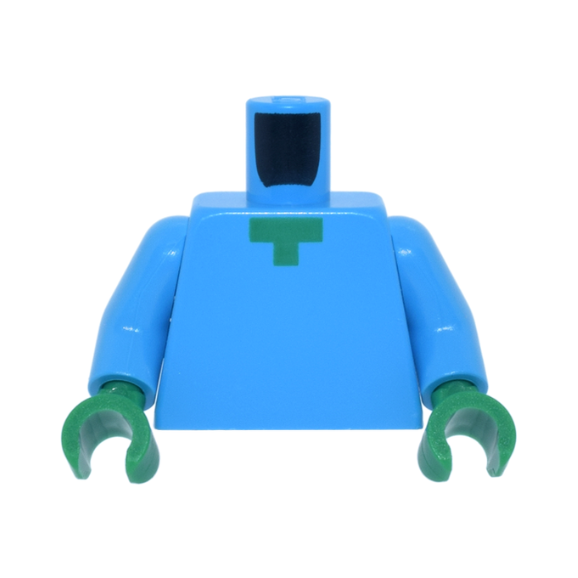 Dark Azure Torso Pixelated Green Neck Pattern (Minecraft Zombie) / Dark Azure Arms / Green Hands