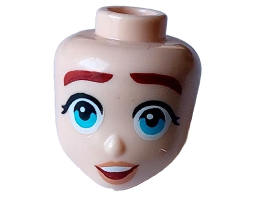 Light Nougat Mini Doll, Head Friends with Thick Dark Red Eyebrows, Medium Azure Eyes, Nougat Lips, and Open Mouth with Top Teeth Pattern