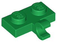 Green Plate, Modified 1 x 2 with Clip on Side (Horizontal Grip)