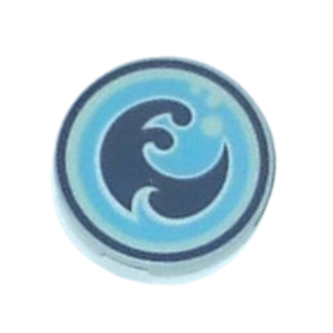 Light Aqua Tile, Round 2 x 2 with Bottom Stud Holder with Elves Water Power Icon Pattern