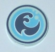 Light Aqua Tile, Round 2 x 2 with Bottom Stud Holder with Elves Water Power Icon Pattern