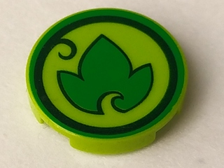 Lime Tile, Round 2 x 2 with Bottom Stud Holder with Elves Earth Power Icon Pattern