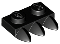 Black Plate, Modified 1 x 2 with 3 Teeth