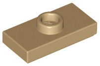 Dark Tan Plate, Modified 1 x 2 with 1 Stud with Groove and Bottom Stud Holder (Jumper)