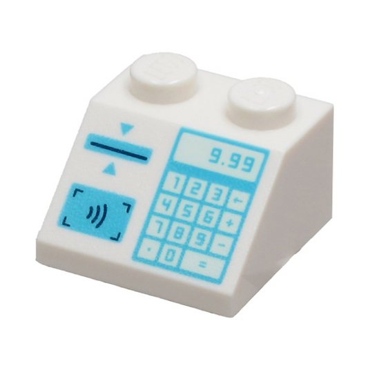 White Slope 45 2 x 2 with Medium Azure Cash Register with '9.99' Keypad, Card Slot and Contactless Payment Pattern