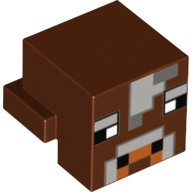 Reddish Brown Creature Head Pixelated with Light Bluish Gray and Dark Bluish Gray Face Pattern (Minecraft Cow)