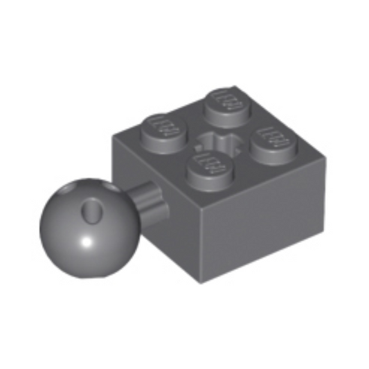 Dark Bluish Gray Technic, Brick Modified 2 x 2 with Ball Joint and Axle Hole with 6 Holes in Ball