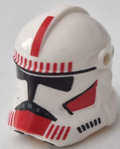 White Minifigure, Headgear Helmet SW Clone Trooper (Phase 2) with Holes with Black Visor and Red Markings Pattern