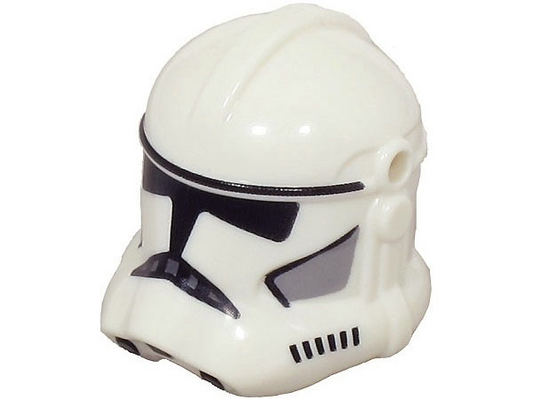 White Minifigure, Headgear Helmet SW Clone Trooper (Phase 2) with Holes with Black Visor and Markings and Light Bluish Gray Cheek Indents Pattern