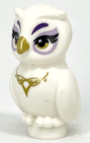 White Owl, Friends Style with Gold Beak, Eyes, and Necklace, Dark Purple Eyebrows, Lavender Eye Shadow Pattern (Elves Nascha)