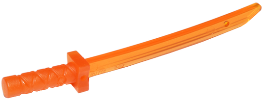 Trans-Orange Minifigure, Weapon Sword, Shamshir / Katana (Square Guard) with Capped Pommel and Holes in Crossguard and Blade