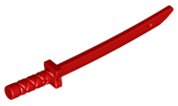 Red Minifigure, Weapon Sword, Shamshir / Katana (Square Guard) with Capped Pommel and Holes in Crossguard and Blade