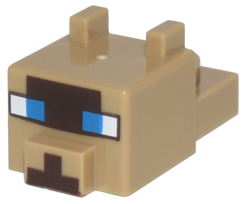 Dark Tan Creature Head Pixelated with Ears, Nose, and Face with Blue Eyes and Dark Brown Nose and Face Pattern (Minecraft Cat)