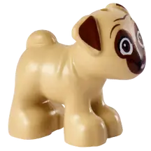 Tan Dog, Friends Style, Pug, Standing with Reddish Brown Muzzle, Ears and Eyes Looking Forward and Bright Pink Tongue Pattern (Dango)