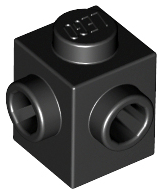 Black Brick, Modified 1 x 1 with Studs on 2 Sides, Adjacent