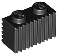 Black Brick, Modified 1 x 2 with Grille / Fluted Profile