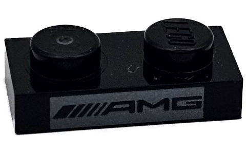 Black Plate 1 x 2 with AMG Logo on Silver Background Pattern