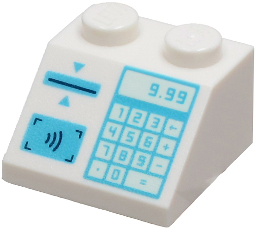 White Slope 45 2 x 2 with Medium Azure Cash Register with '9.99' Keypad, Card Slot and Contactless Payment Pattern