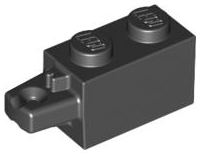 Black Hinge Brick 1 x 2 Locking with 1 Finger Horizontal End