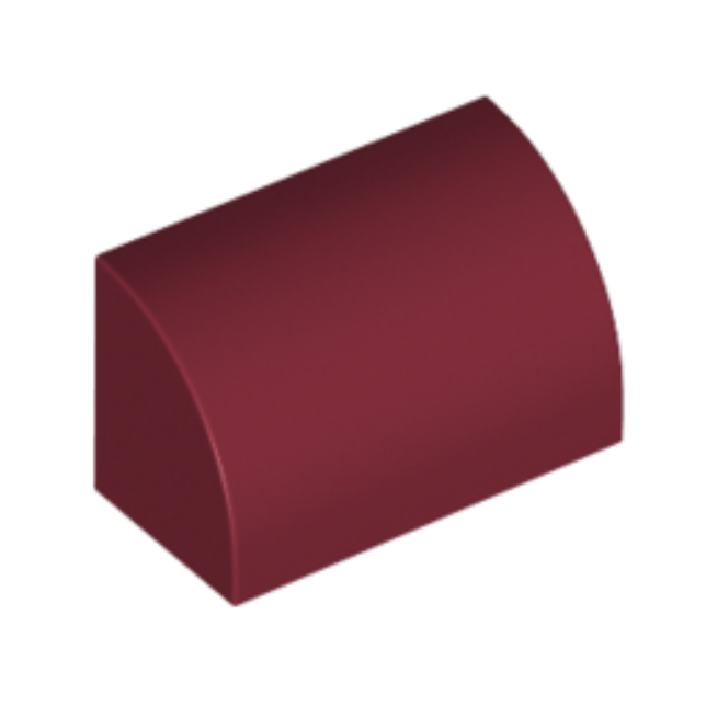 Dark Red Slope, Curved 1 x 2 with Bottom Stud Holder