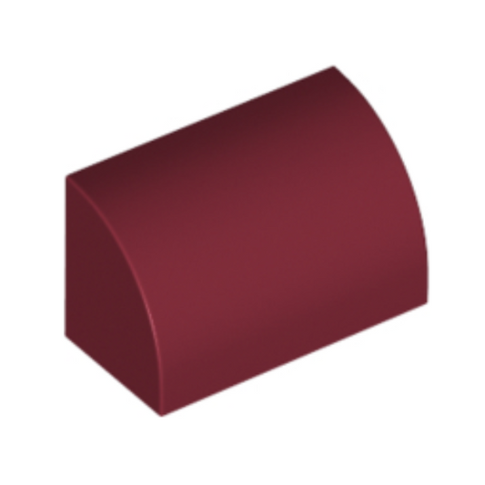 Dark Red Slope, Curved 1 x 2 with Bottom Stud Holder