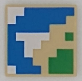 Tan Tile 2 x 2 with Pixelated Blue, Green, and White Pattern (Minecraft Map)