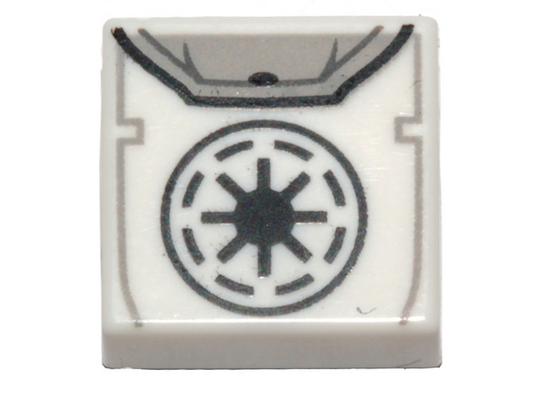 White Tile 1 x 1 with Black SW Galactic Republic Logo Backpack Pattern