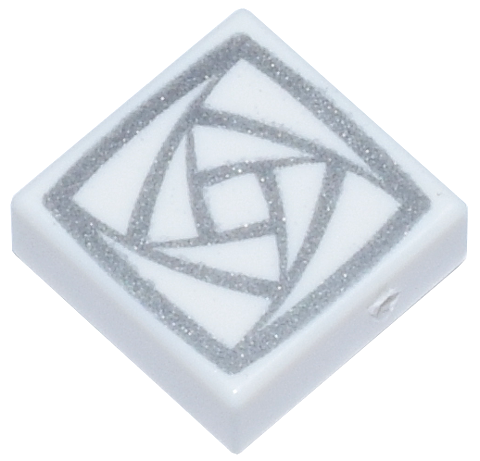 White Tile 1 x 1 with Silver Rotating Squares Pattern