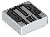 White Tile 1 x 1 with SW Imperial Commando Jet Pack with Dark Bluish Gray Trapezoids and Silver Rectangles Pattern