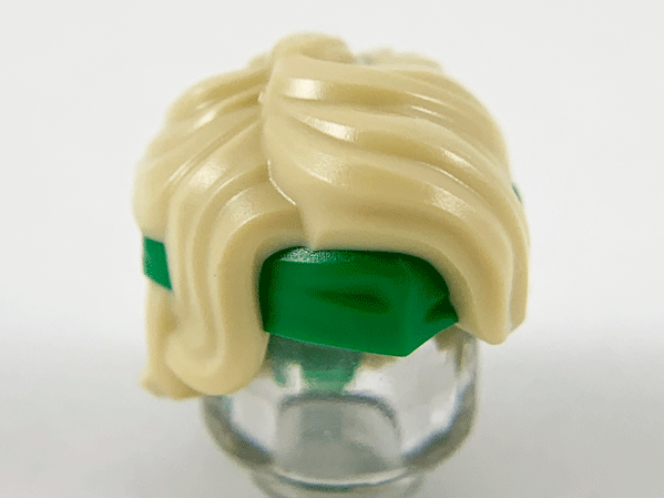 Tan Minifigure, Hair Swept Back Tousled with Molded Green Bandana Headband Pattern